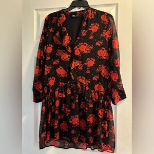 Zara Black Mini Dress with Red Floral Print